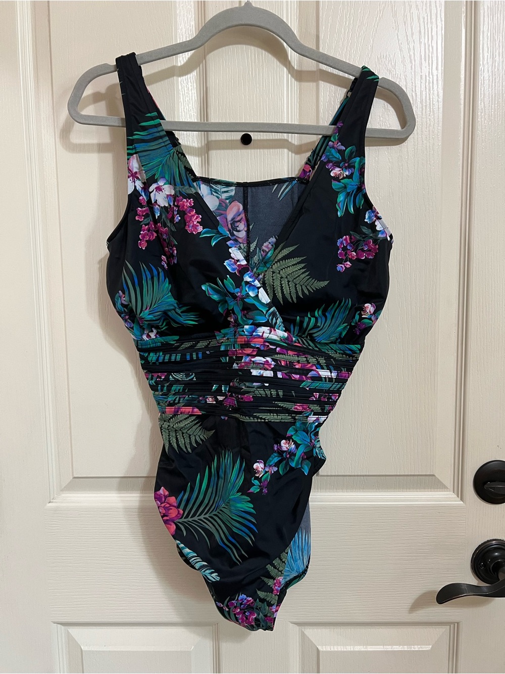 aerie Black One-Piece Swimsuit with Tropical Floral Print